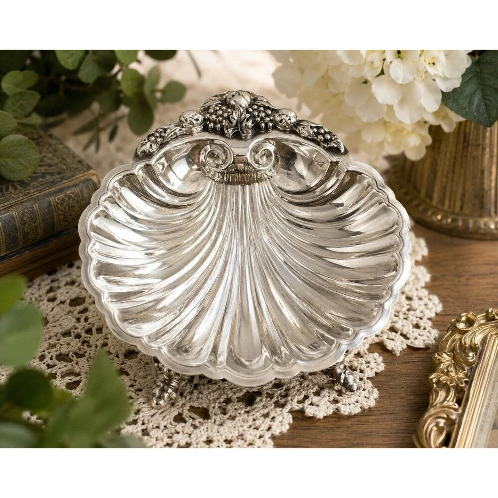 Vintage W.S. Blackinton Silverplate Scalloped Shell Footed Trinket Serving Dish